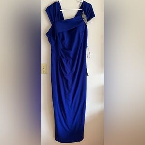 Alex Evenings Rhinestone Cap Sleeve Gown in Royal Blue